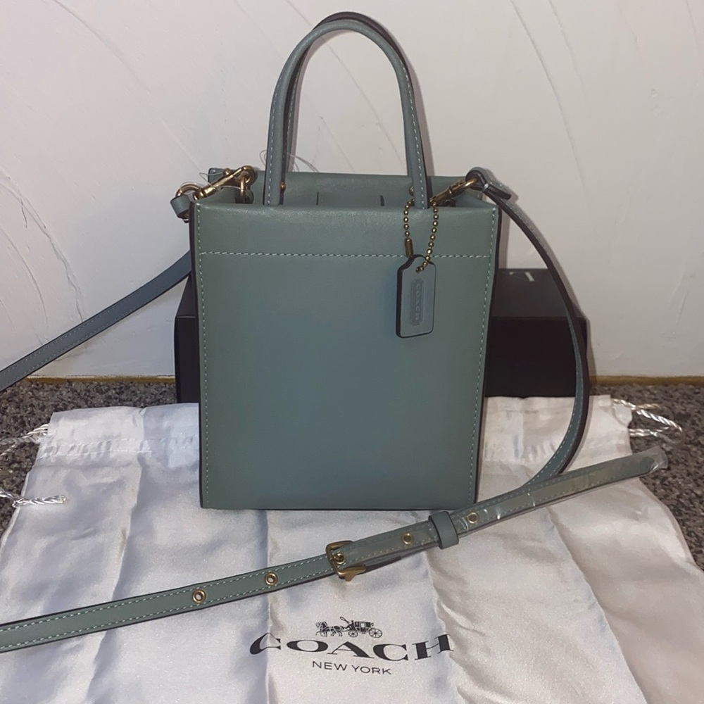 👜 🆕 NWT COACH Gloved Tanned Leather Cashin Mini Tote -Sage color with dust bag